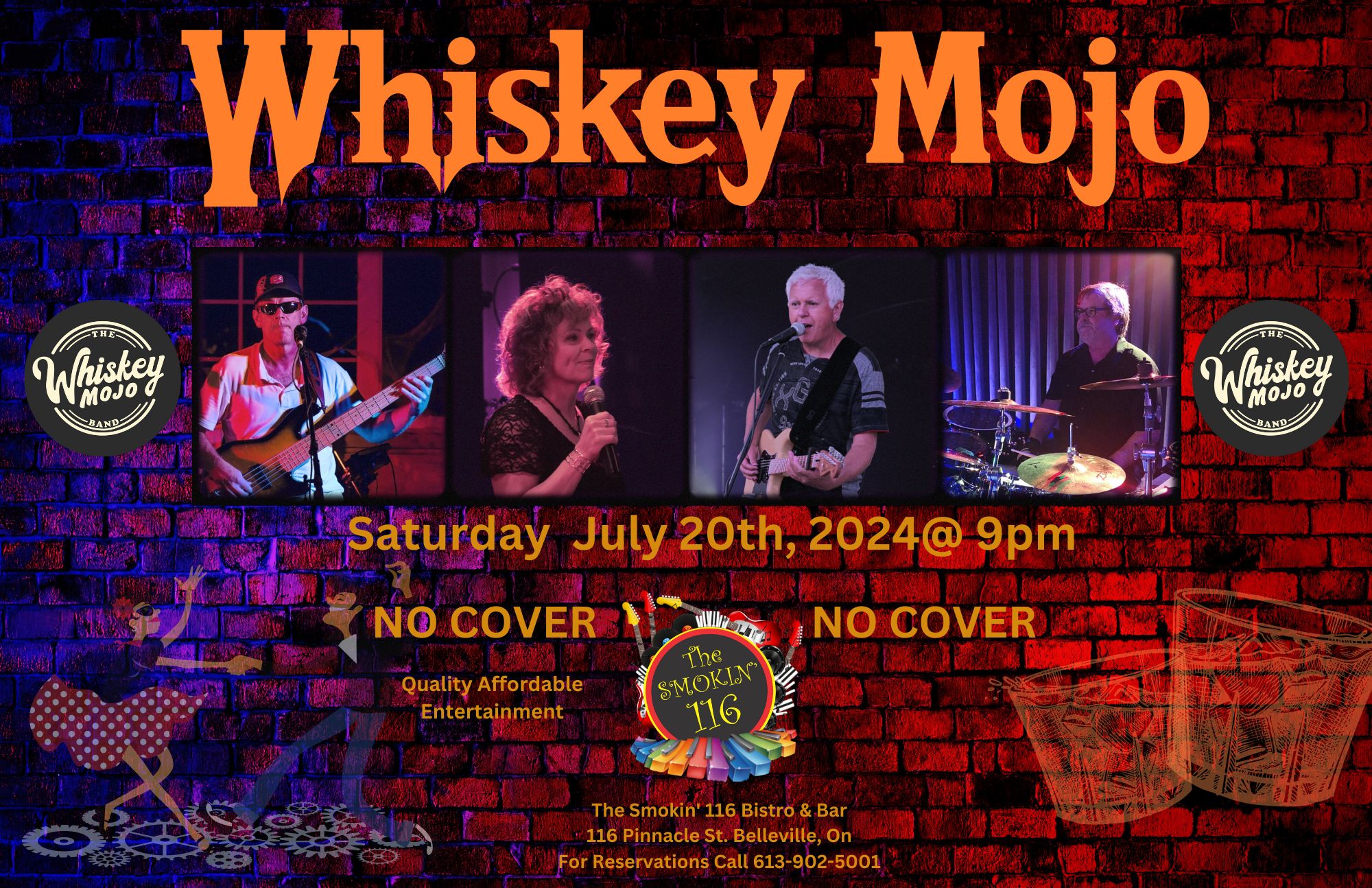 Poster titled "Whiskey Mojo" with photo of the band.