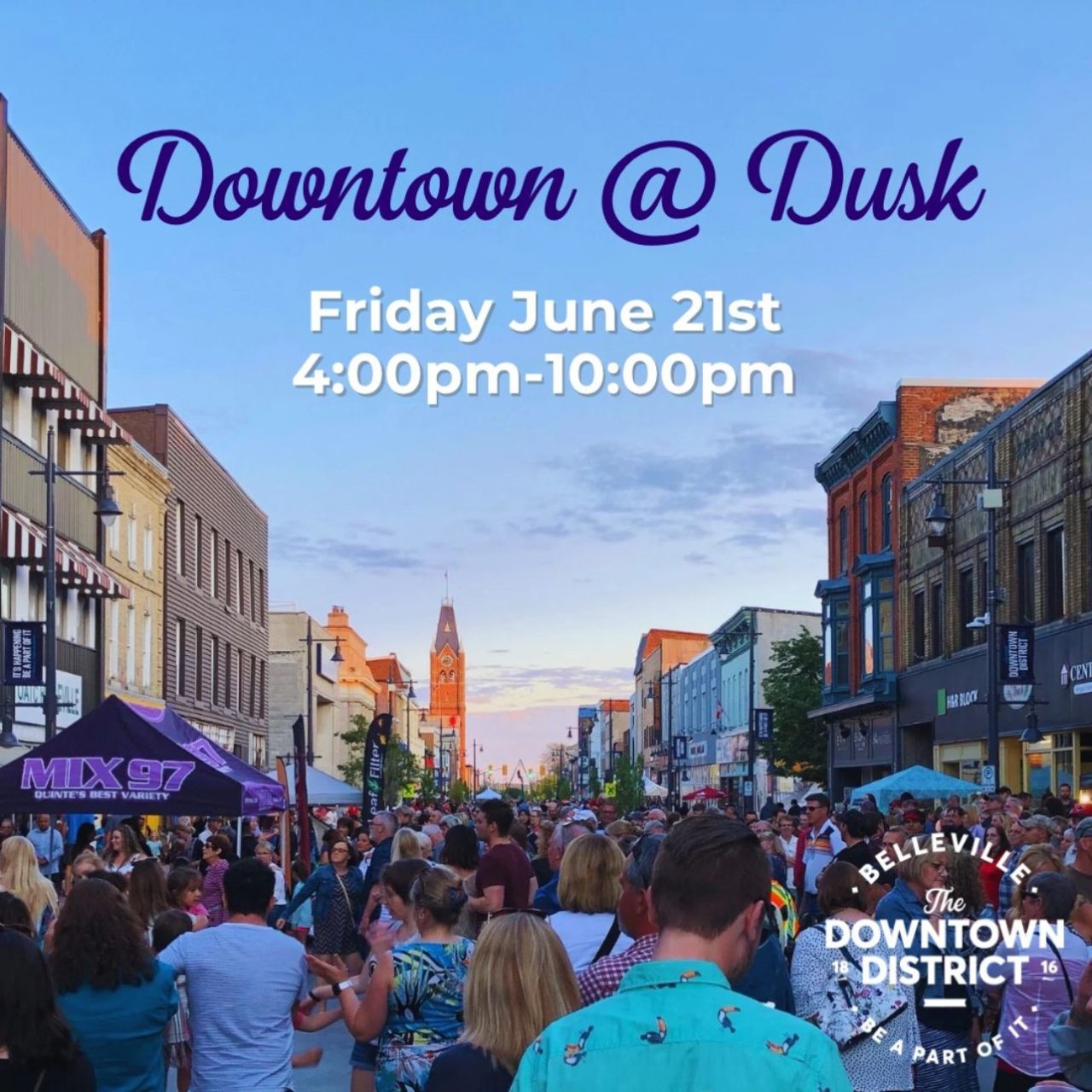 Event poster with photo of street promenade in Belleville