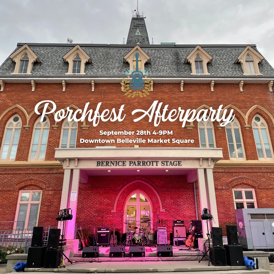 Photo of a stage set up at city hall in downtown belleville.