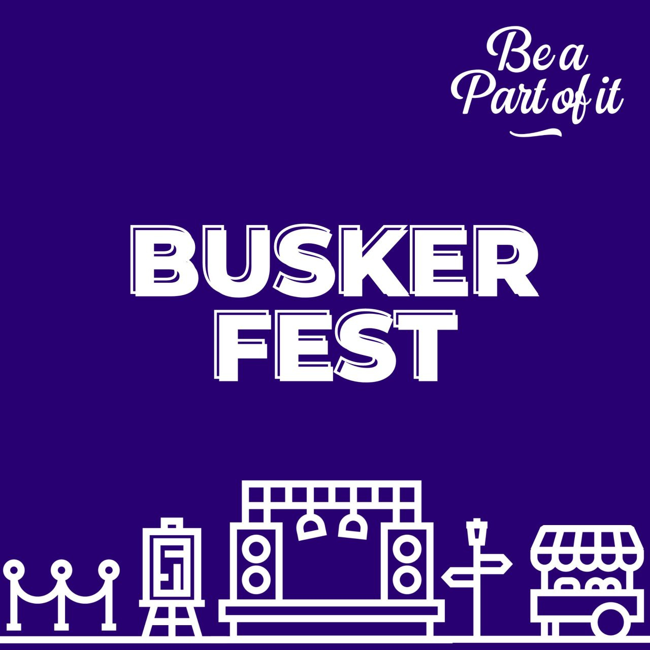 Poster titled Busker Fest with a graphic of a stage.