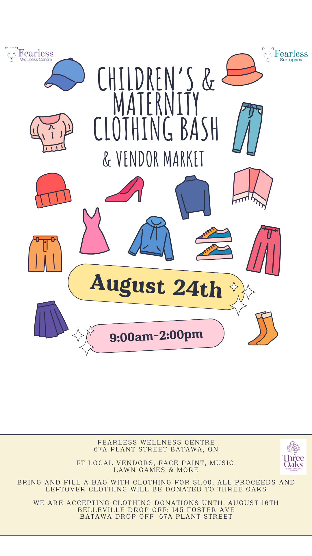 Poster for event with details and colourful graphics of articles of clothing