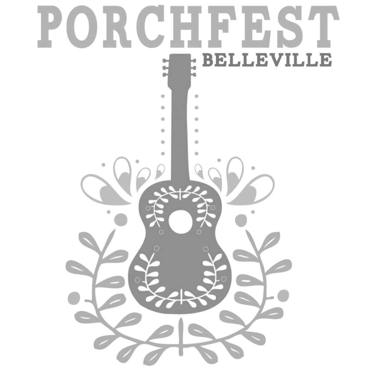 Poster titled Porchfest Belleville with a photo of an acoustic guitar.
