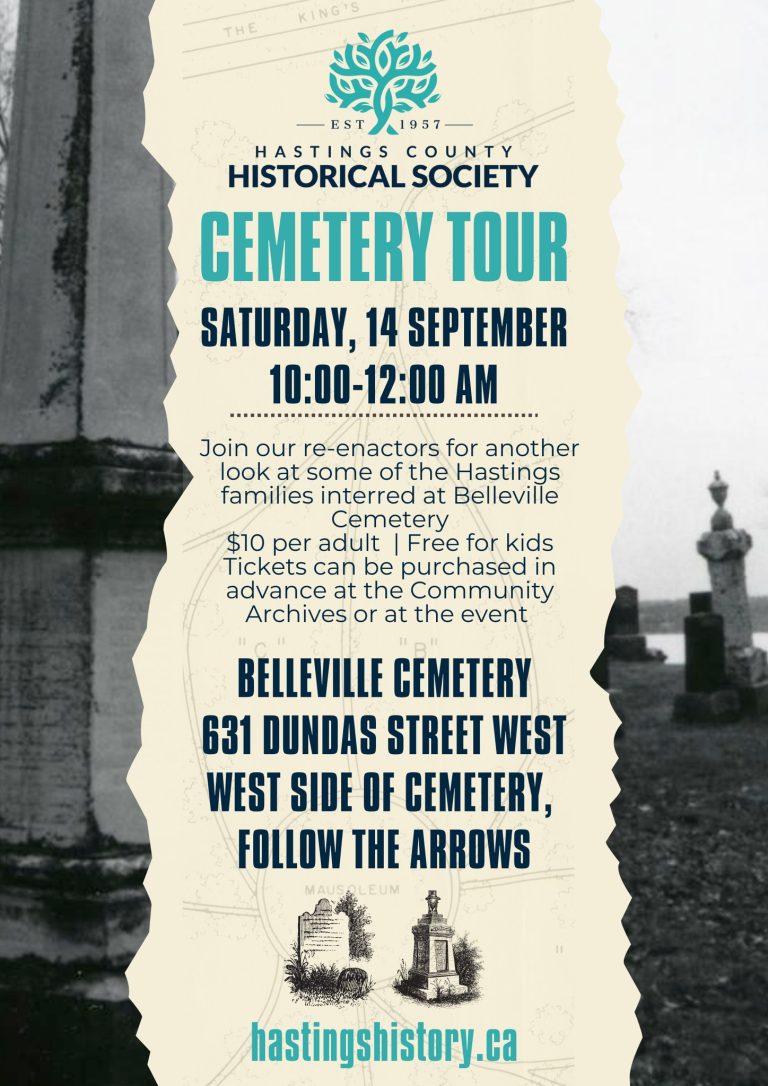 Poster with event details and a photo of Belleville Cemetery