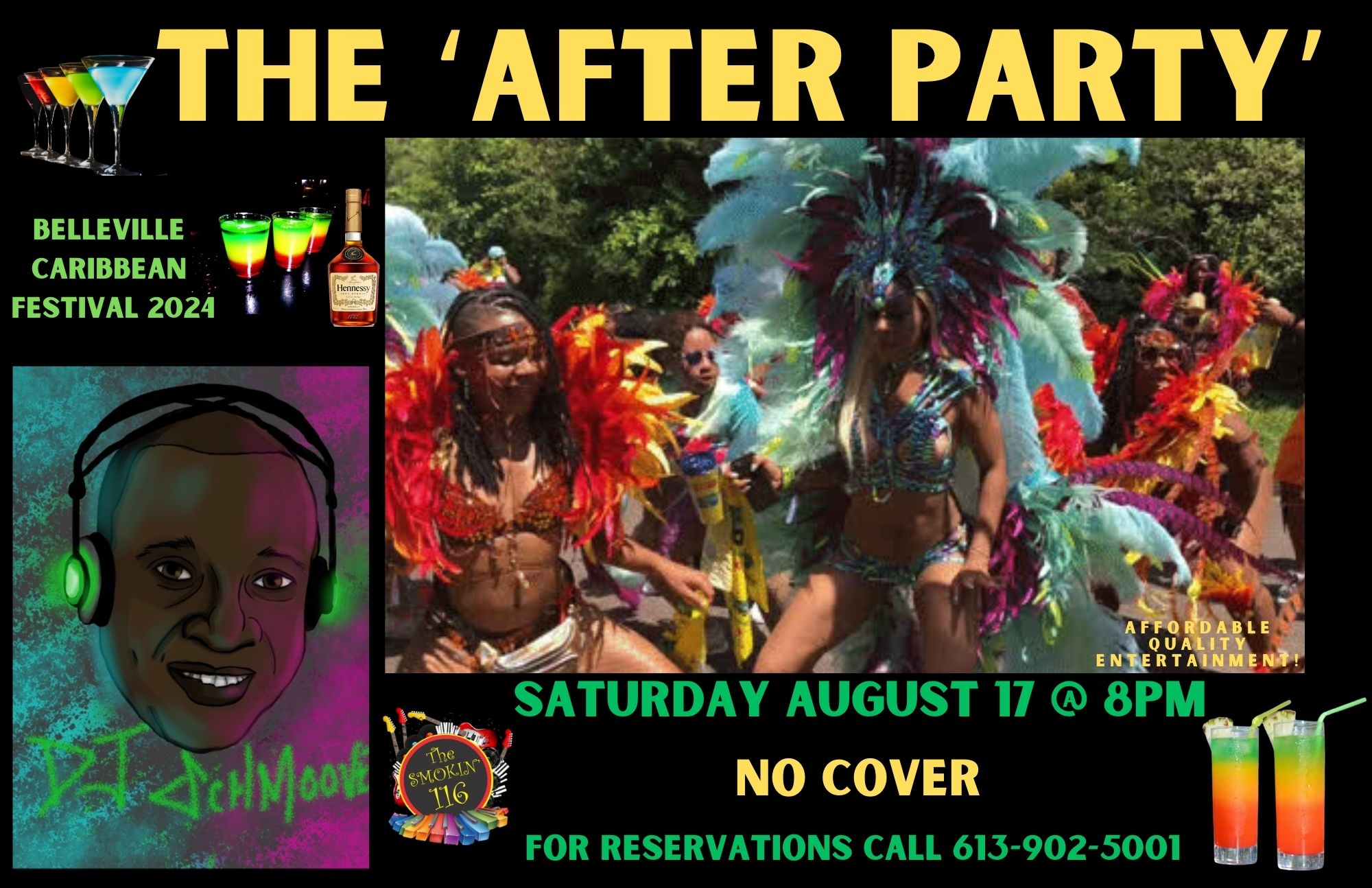 Poster titled "The After Party" with photos of Caribbean dancers