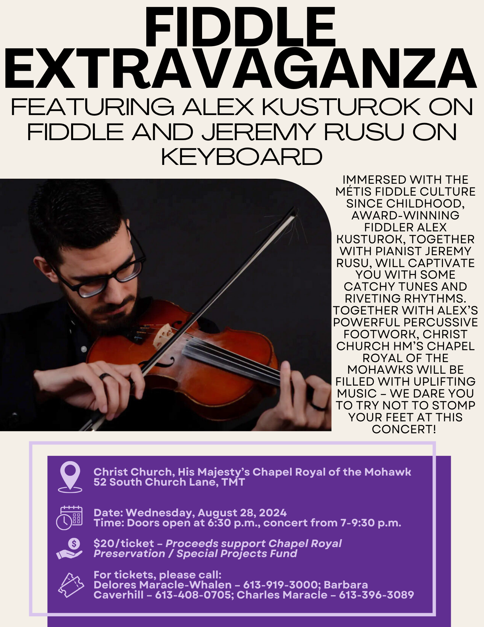 Poster titled "Fiddle Extravaganza" with details of the event.