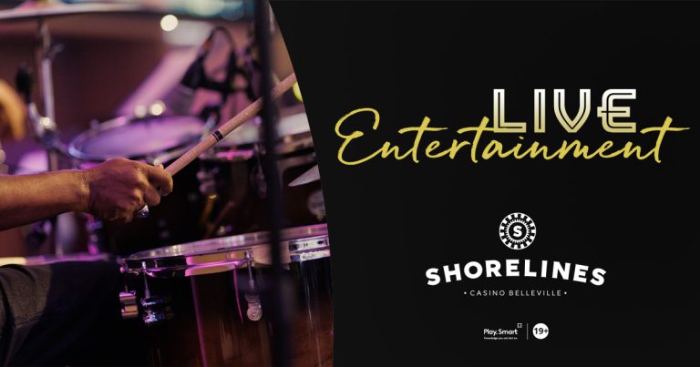 Poster titled "Entertainment at Shorelines Casino" with photo of a person drumming.