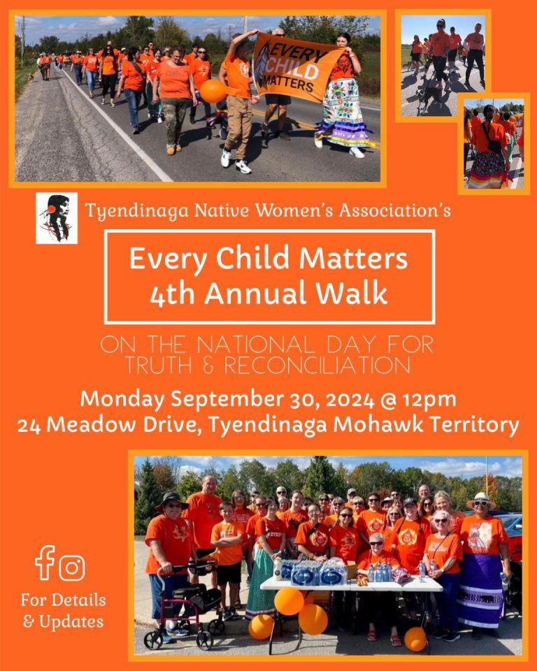 Poster for event with details and photos of other walks, orange in colour.