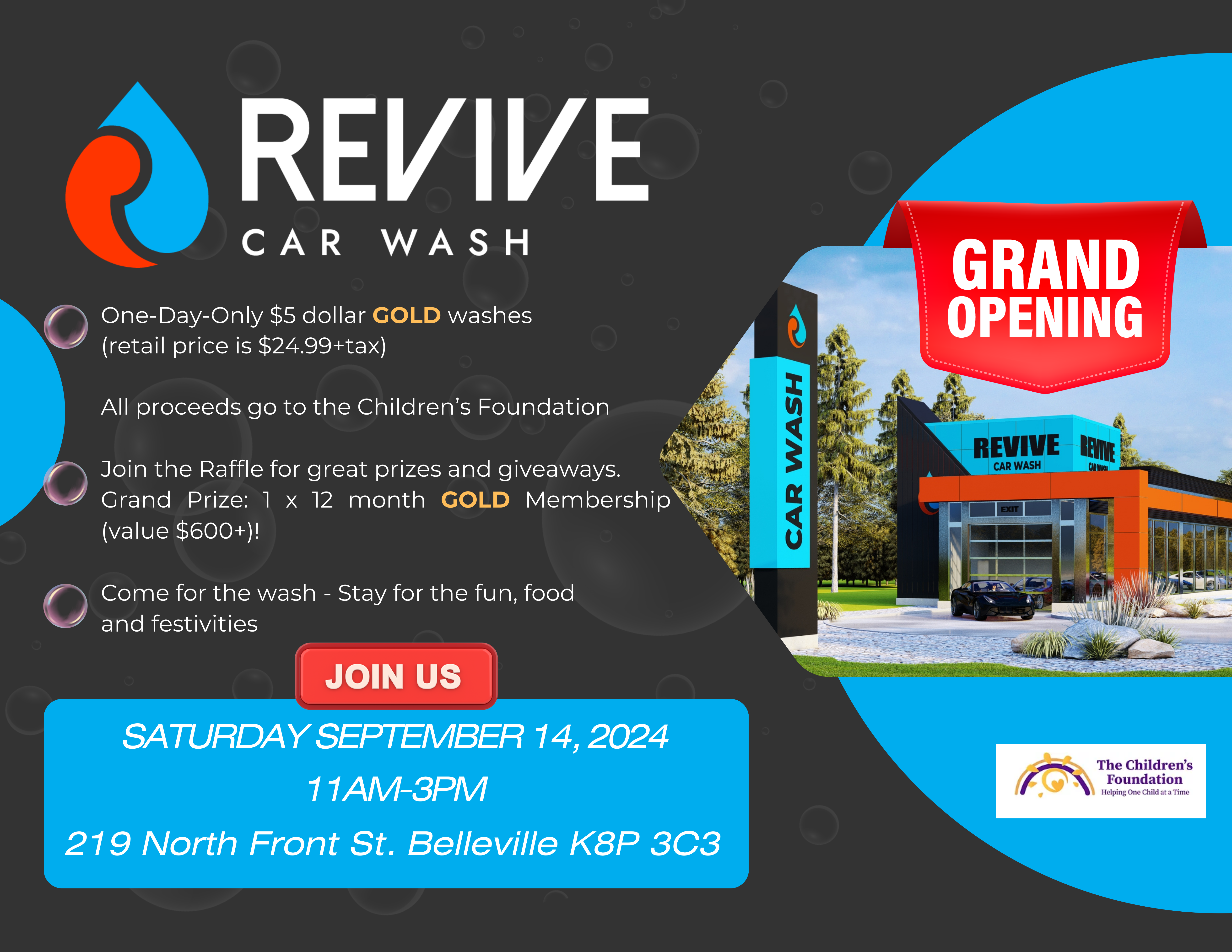 Poster for event, with photo of the car wash and event details.