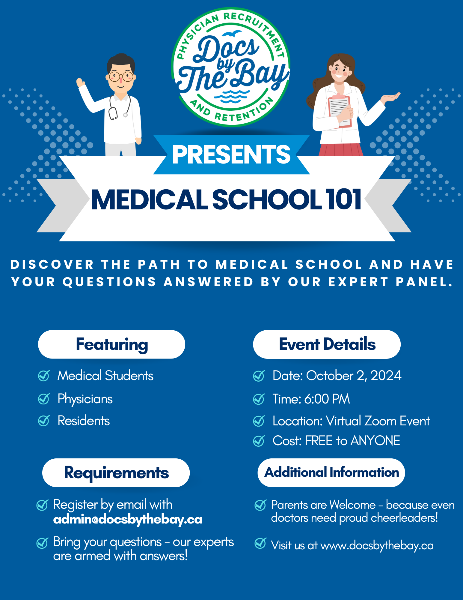 Poster for event with details and graphics of doctors.