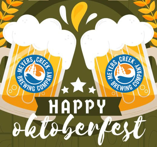 Poster titled "Happy Oktoberfest" with graphics of branded beer steins.