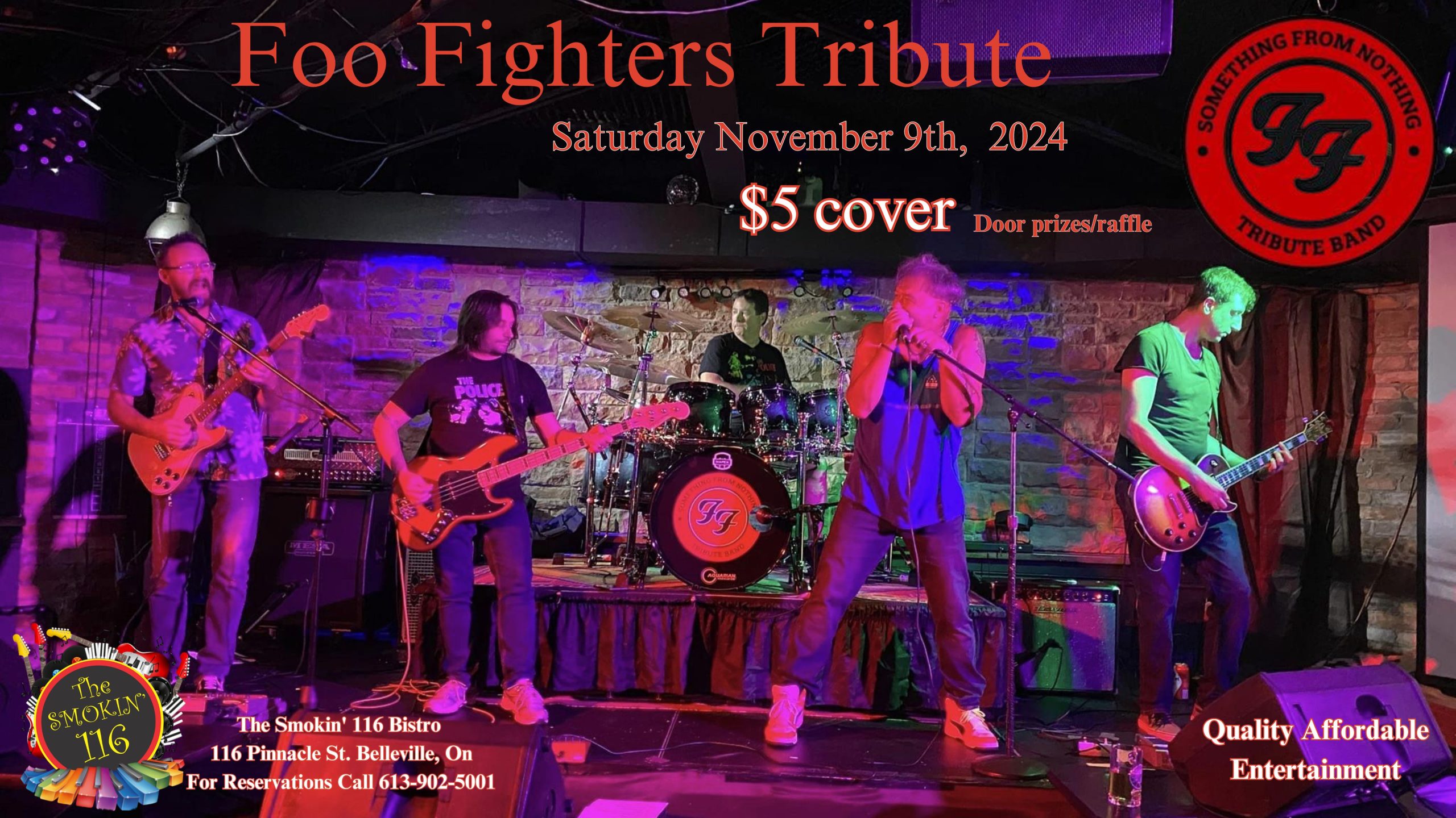 Poster for event with details with photo of the band performing.