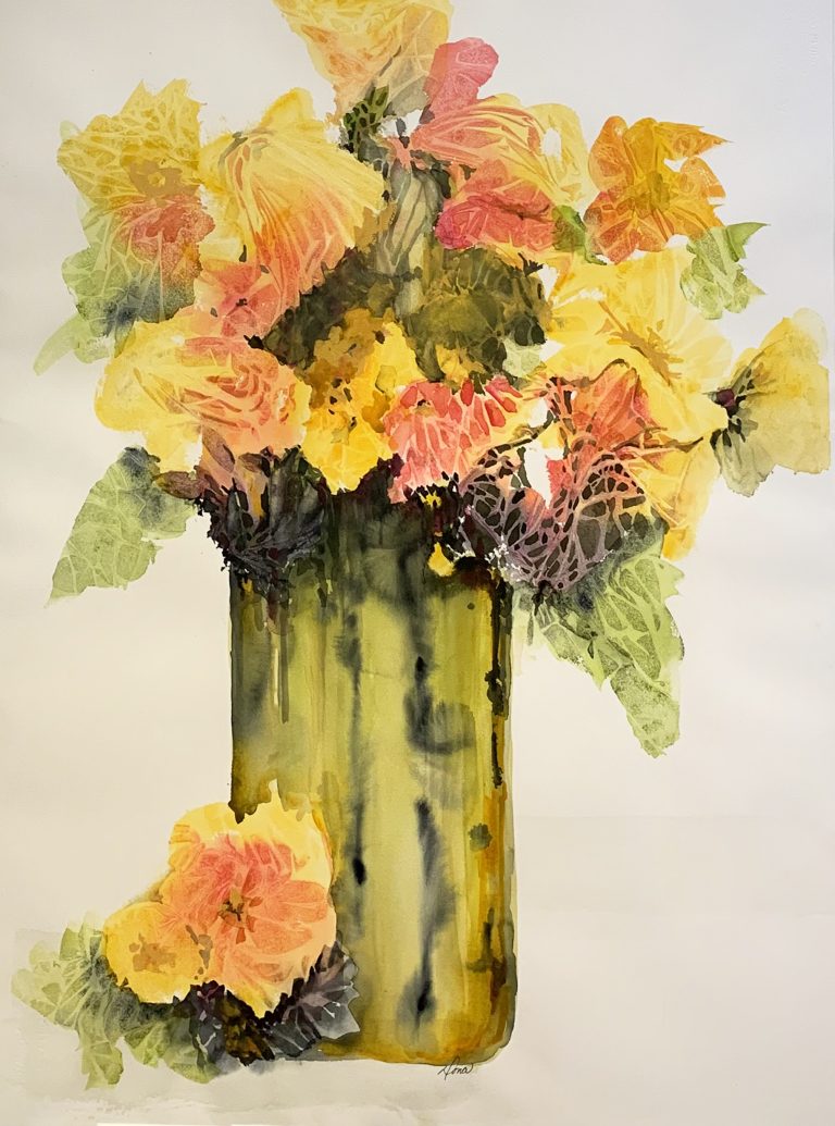 A D Knudsen painting of flowers in a vase.