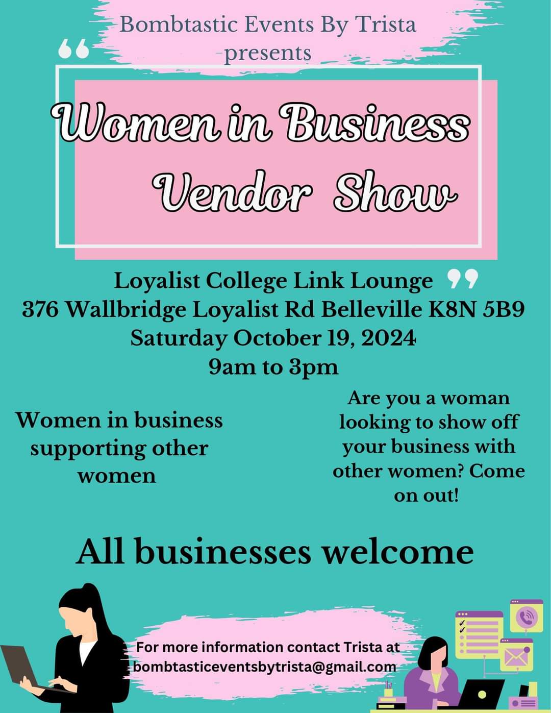 Poster for event with details and graphics of entrepreneurs