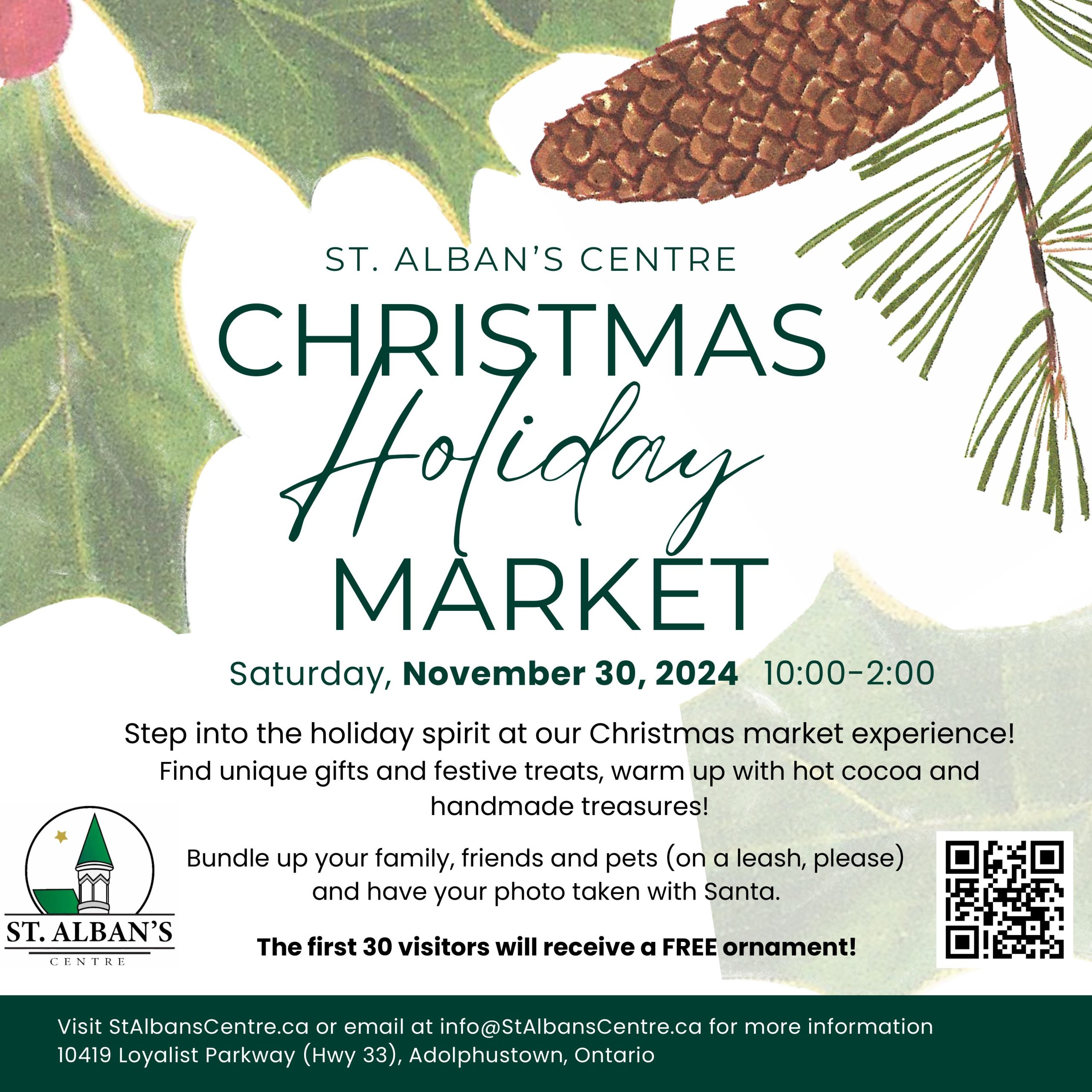 Poster for event with details ands Christmas themed graphics of plants