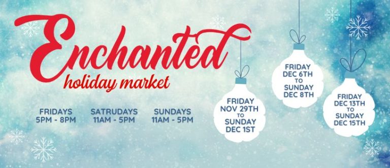 Poster for Market titled enchanted with a christmas theme and event details.