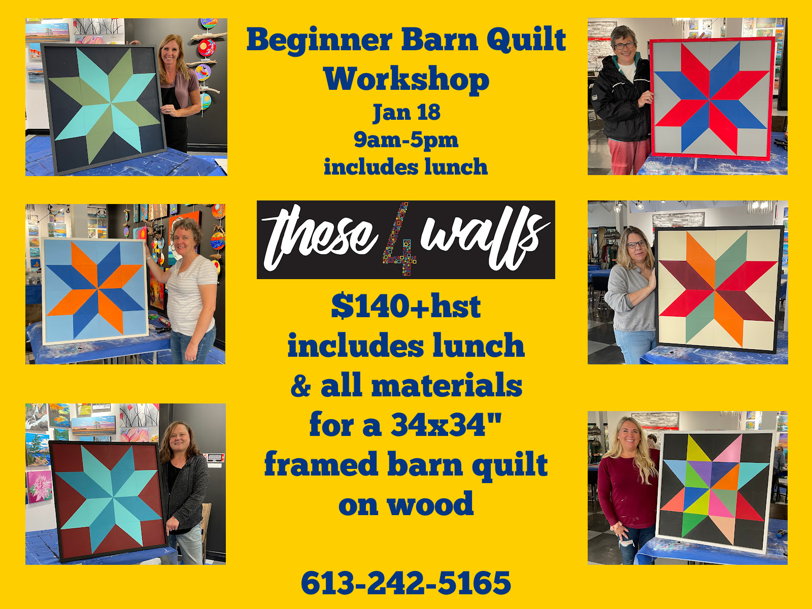 Poster for event with details and examples of barn quilts.