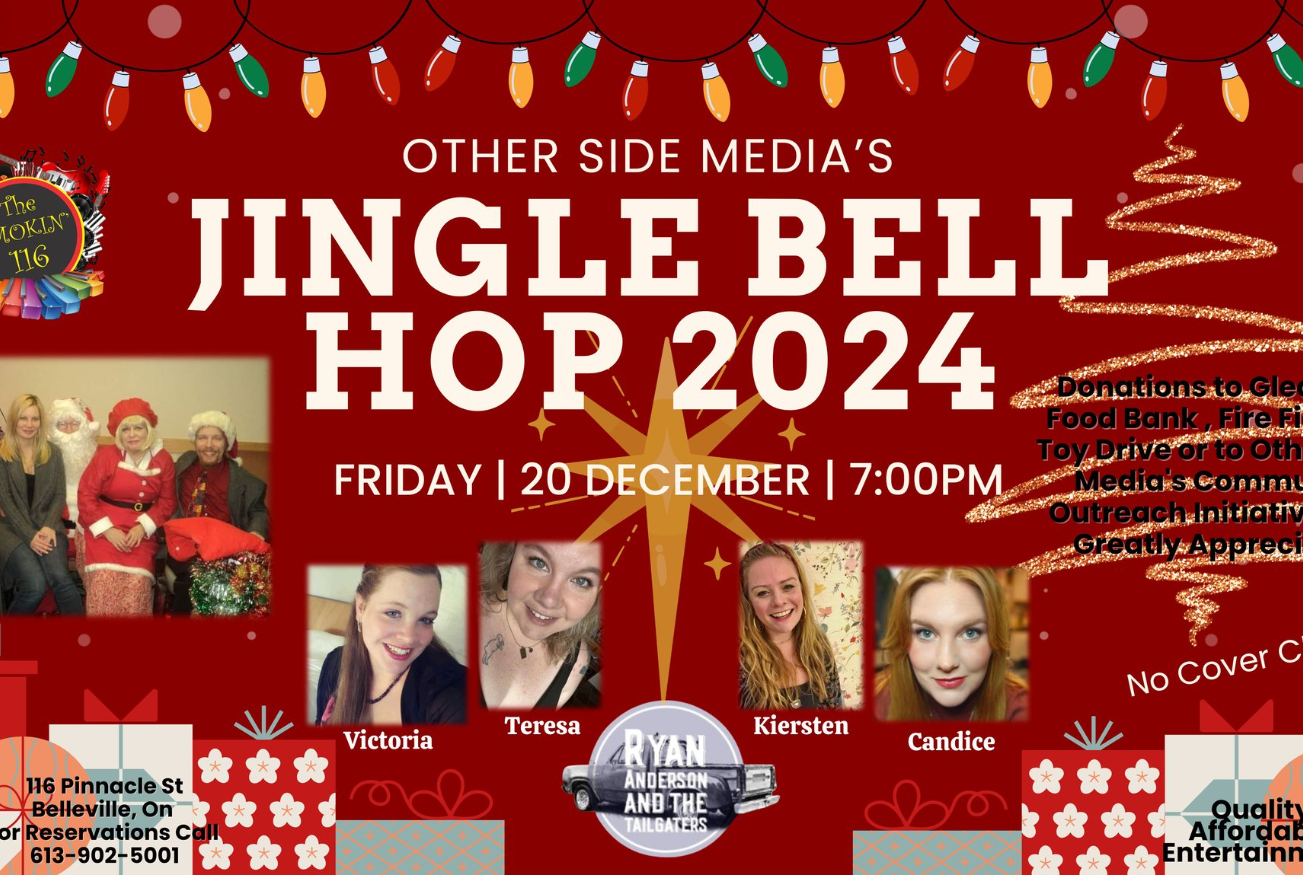 Poster for event with a Christmas theme, titled Jingle Bell Hop, with photos of the performers.