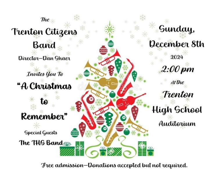 Poster with event details and a graphic of a christmas tree.