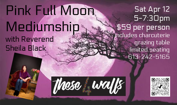 Poster for event with photo of a pink full moon and event details.