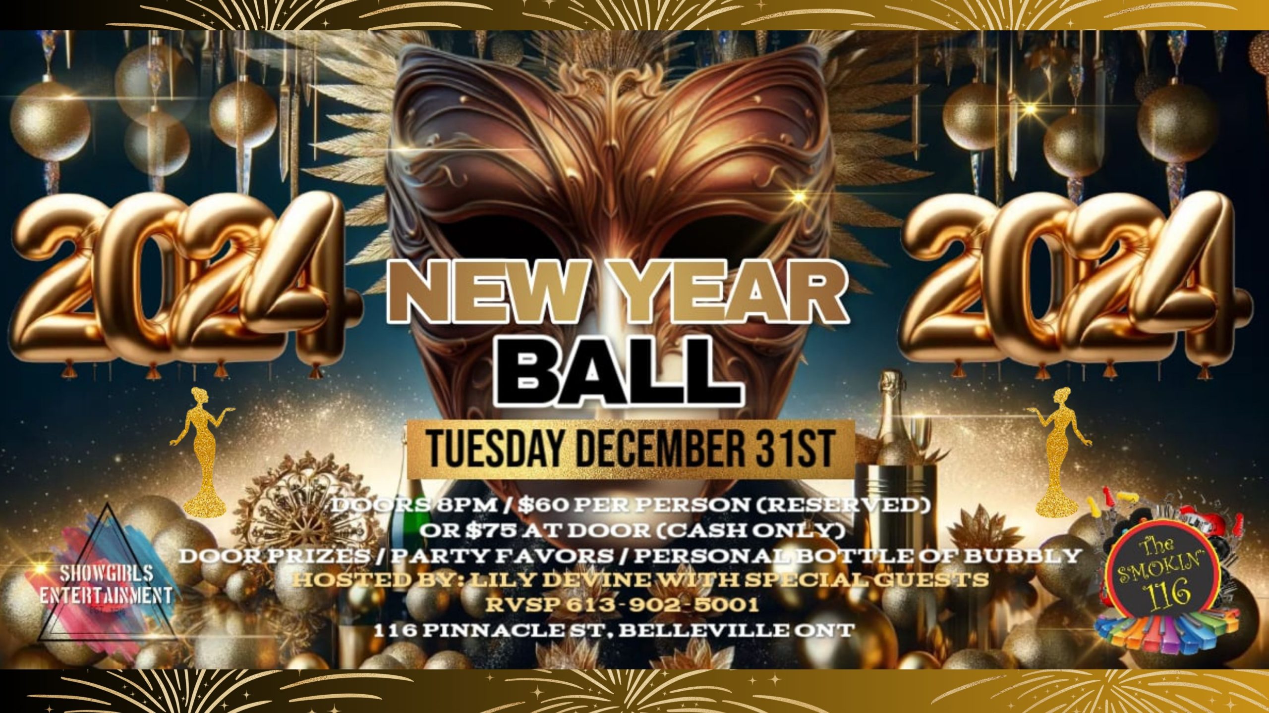 Poster for event with details and a new years theme