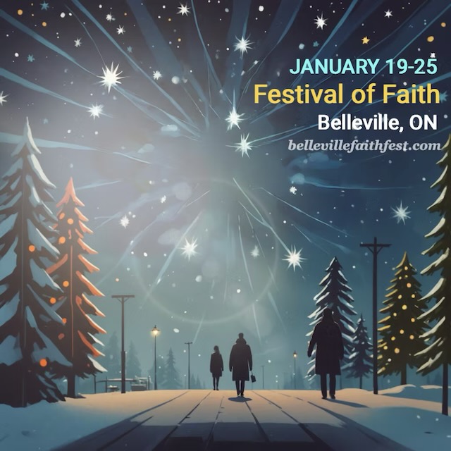 Poster for event with a snowy scene titled "Festival of Faith"