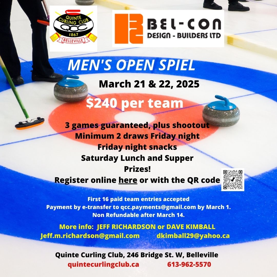 Poster for event with details and a photo of a curling scene.