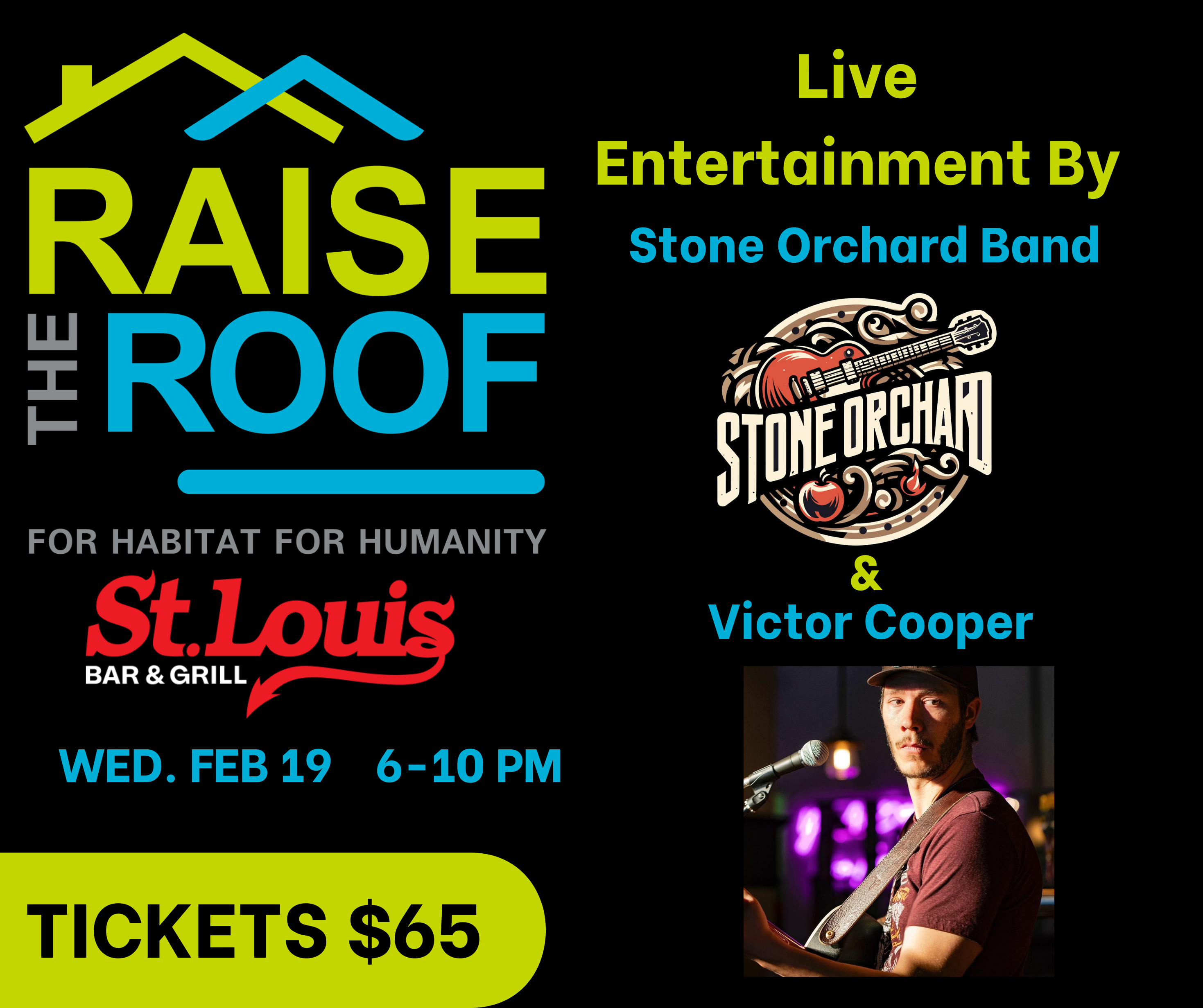 Poster for event titled "Raise the Roof" with photos of performers and event details.