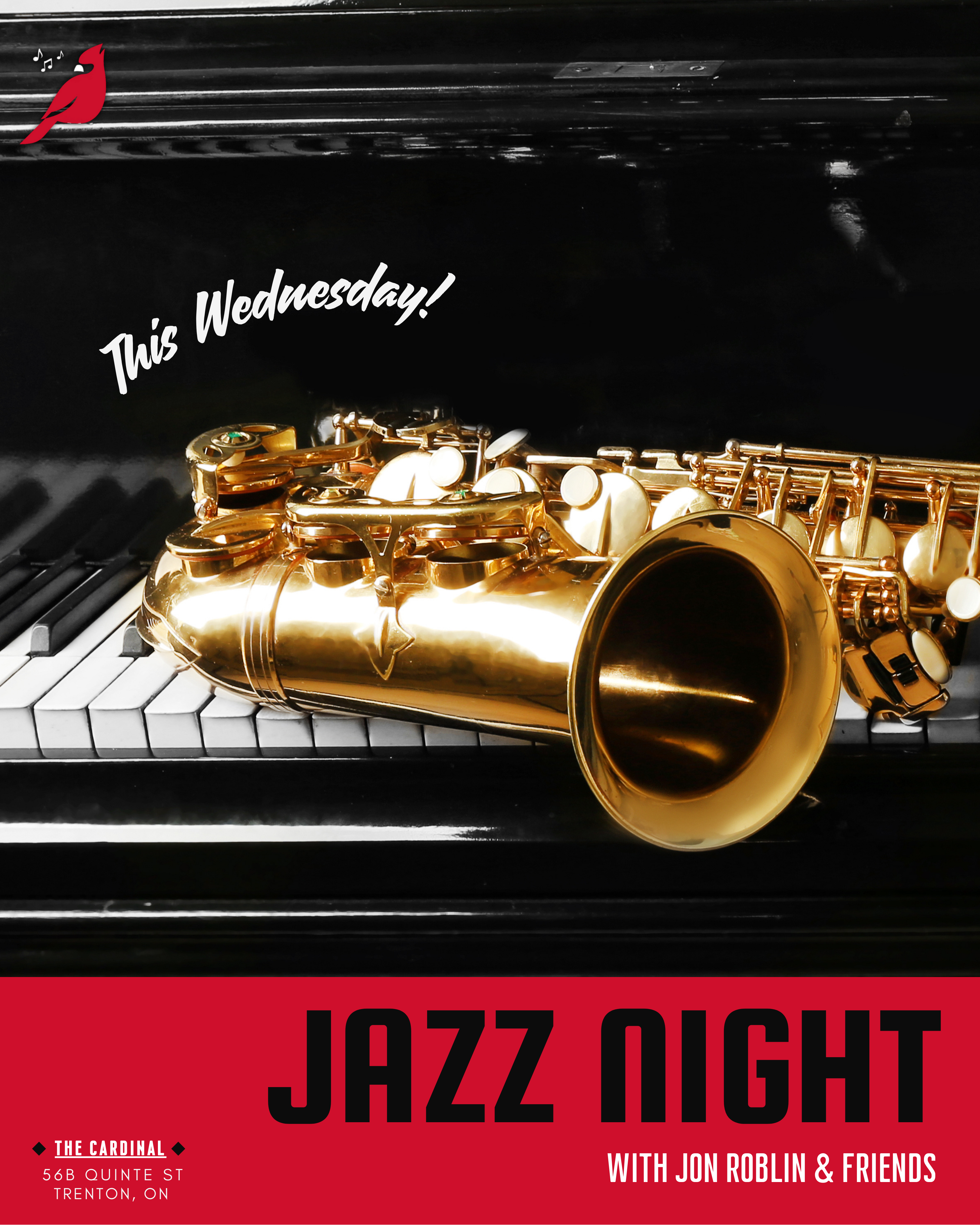 Poster titled "Jazz Night" with a photo of a saxaphone.