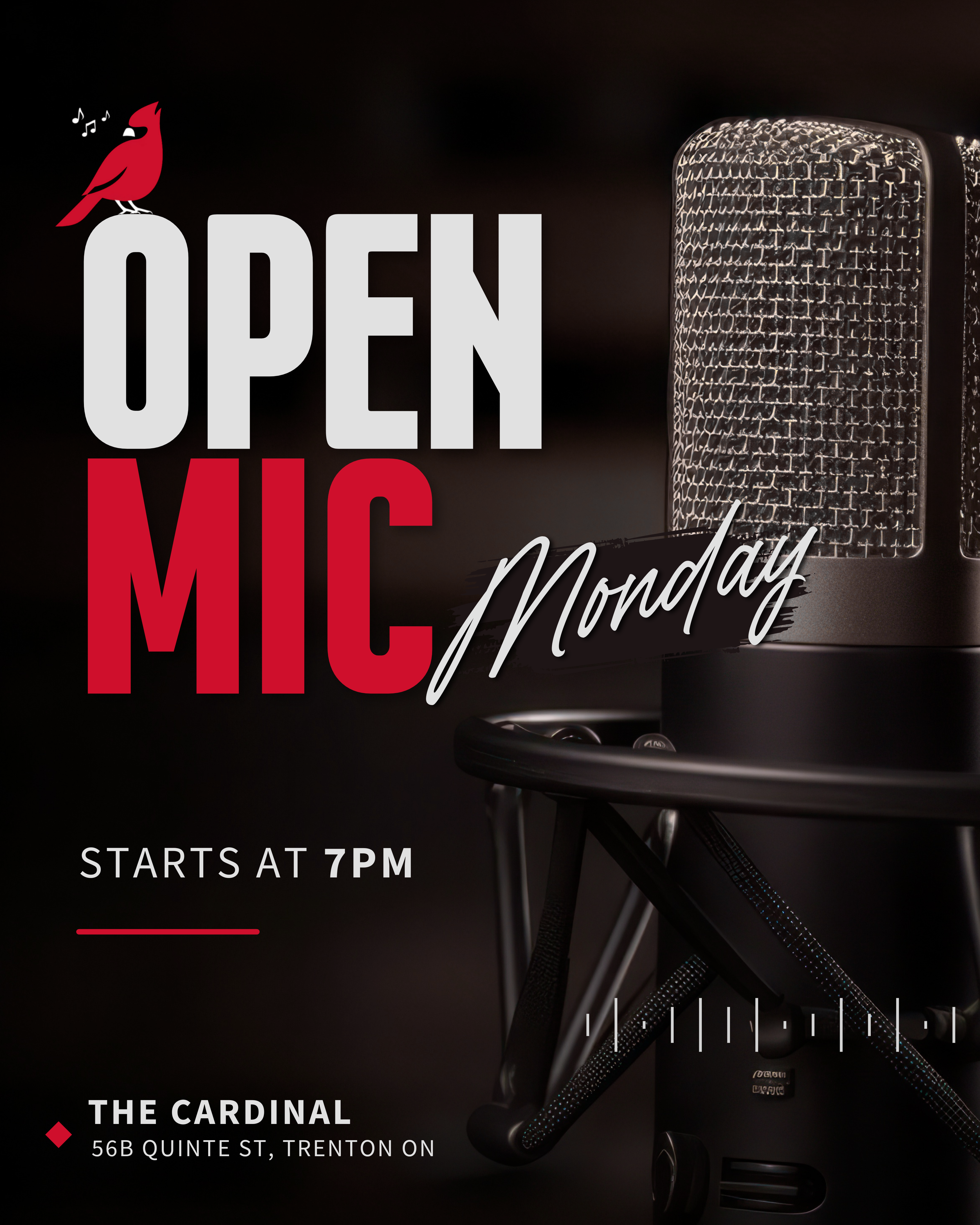 Poster for event titled "Open Mic Monday"