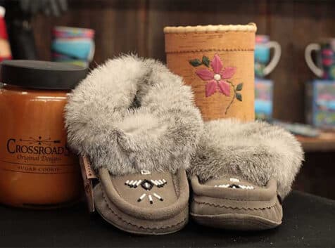 Image of beaded moccasins with fur trim