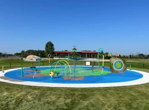 Image of a splash pad on a sunny summer day