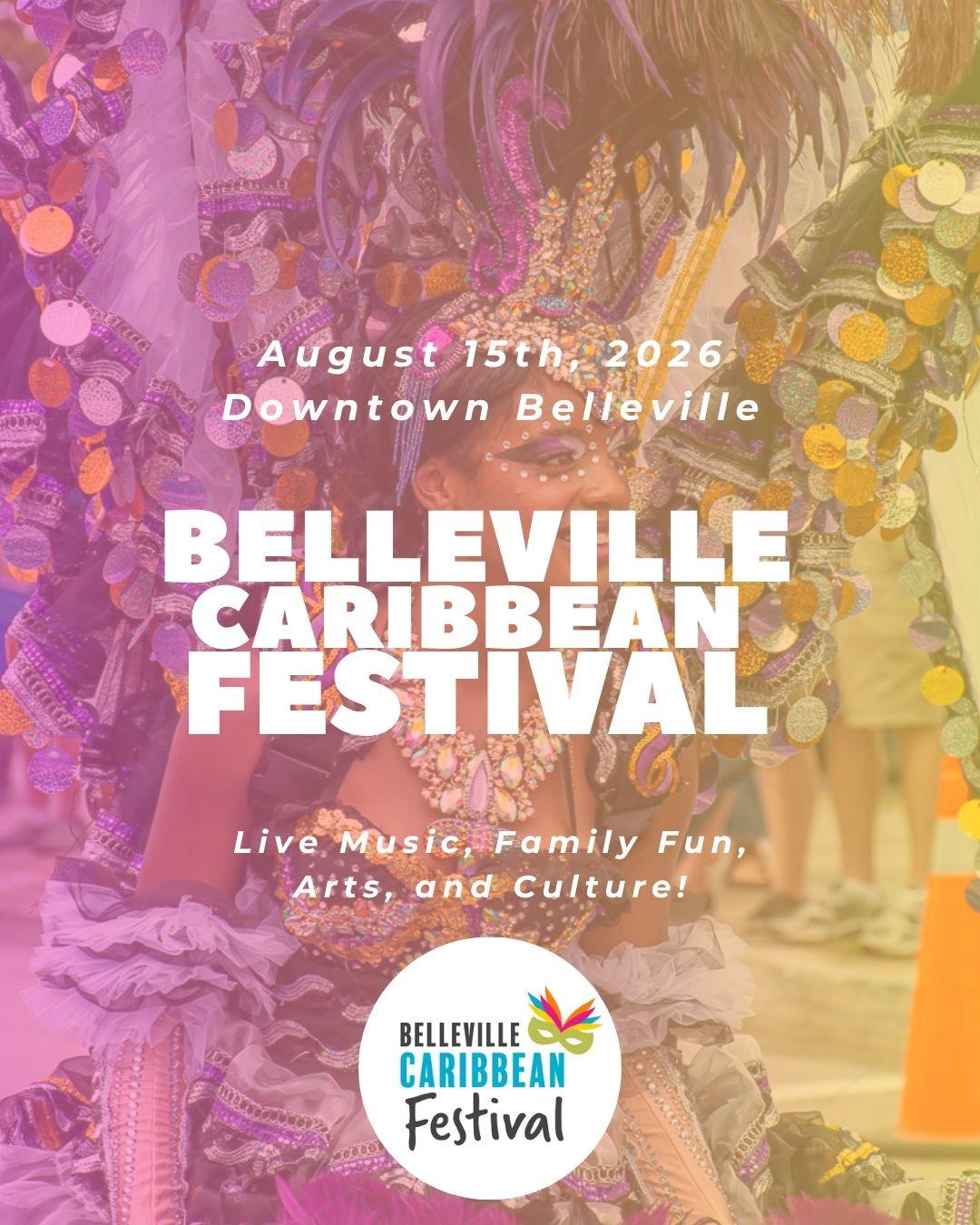 Belleville Caribbean festival with performer behind the text