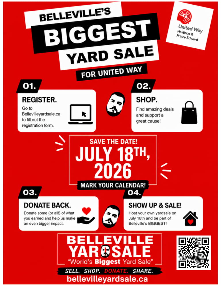 icons and text about Belleville's biggest yard sale