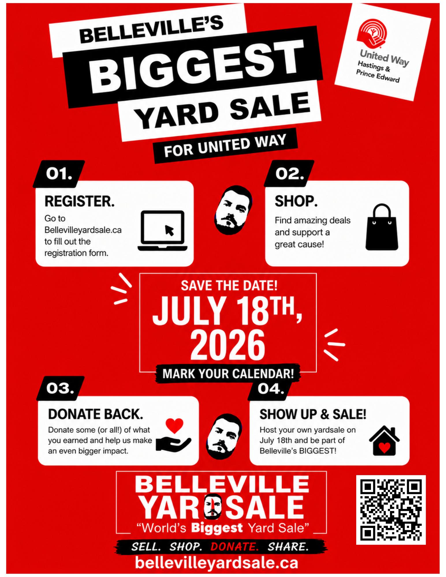 icons and text about Belleville's biggest yard sale