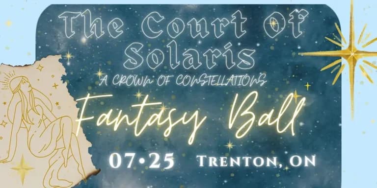 stars, lady laying in a dress looking up, text