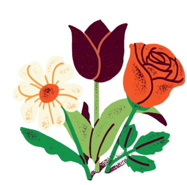 A bouquet of flowers in a vase on a white background.