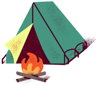 a drawing of a tent with a fire inside of it.