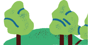a drawing of two trees in a field.